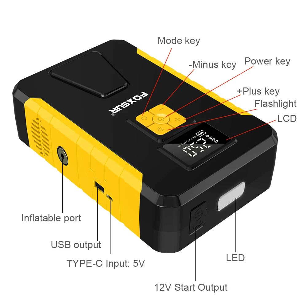 Tire Inflator Portable Air Compressor, Cordless Electric Air Pump, 26800mAh Jump Starter and Air Compressor with LED Light