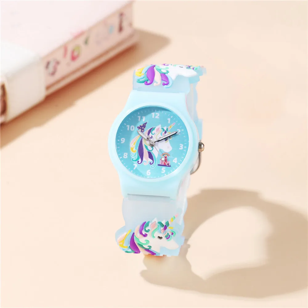 Purple 3D Patterns Unicorn Children Quartz Watch For Girls Boys 3-15 Years Old