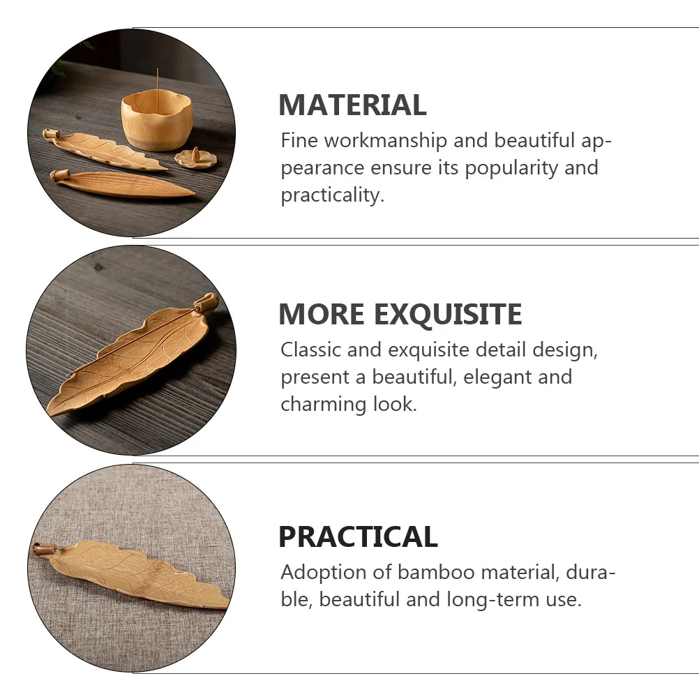 

Bamboo Incense Stick Burner Holder Leaf Style Ash Collector Tray for Sauna Bedroom Meditation Space Decorative Furnace