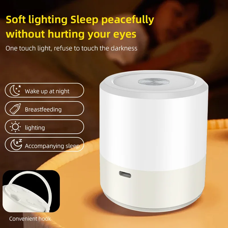 

Touch Sensor Night Light 3 Color Stepless Dimmable Portable Tent Lantern USB Rechargeable Ambient Lighting Bedroom Bedside Lamps