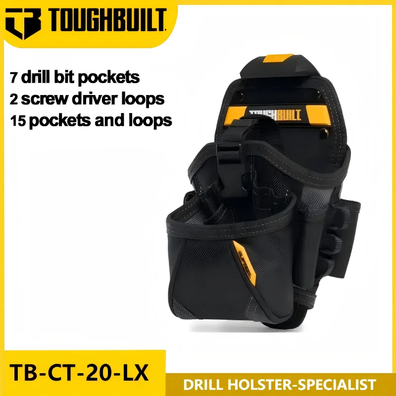 

TOUGHBUILT TB-CT-20-LX Professional Drill Belt Pouch, Repair and Installation 15-Compartment, Portable Tool Bag 19x29x14 cm