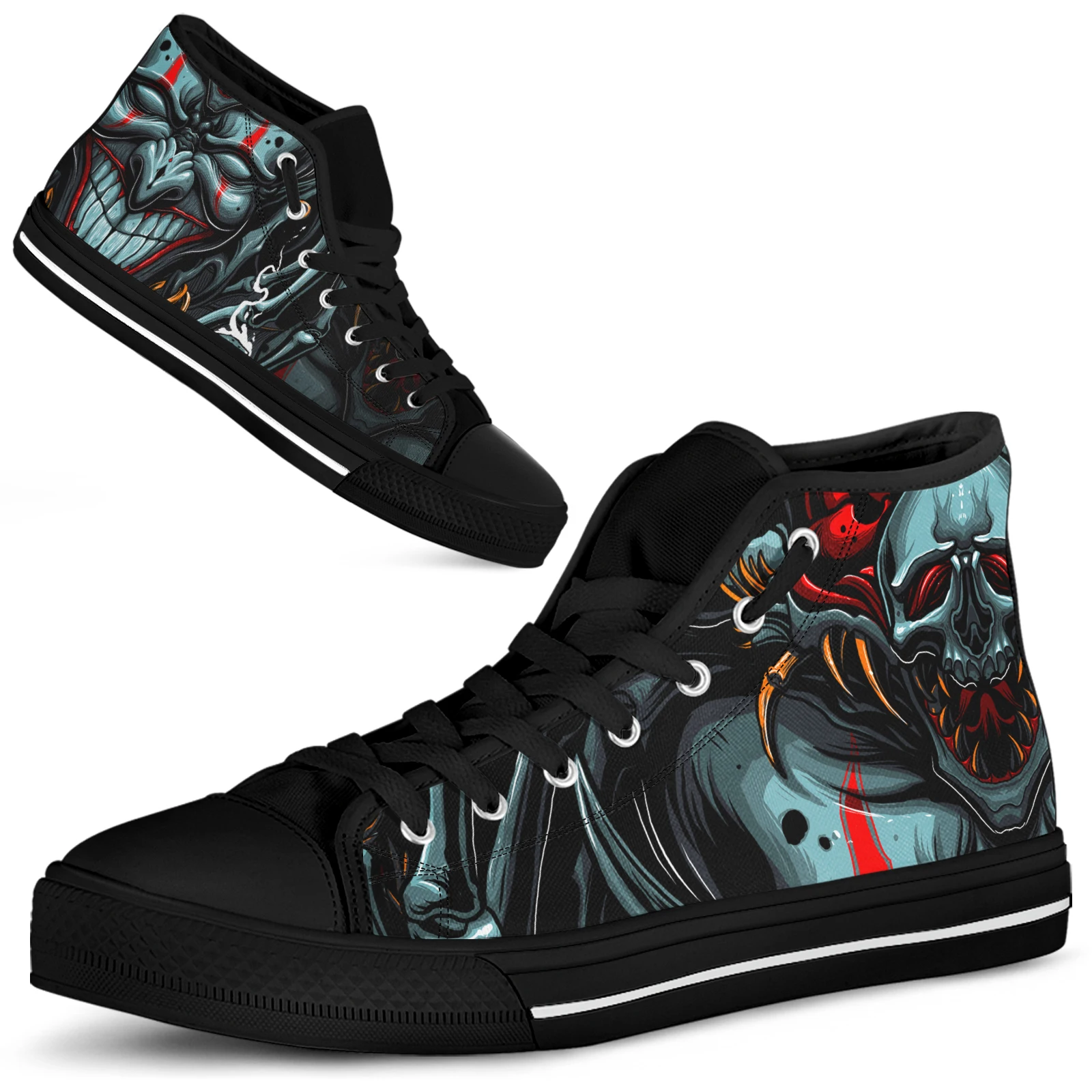 ELVISWORDS Men's Sneakers Samurai Mask Demon Grim Reaper Lace-up Shoes Horror Skull Men's Casual Shoes Teen Shoes Chaussure