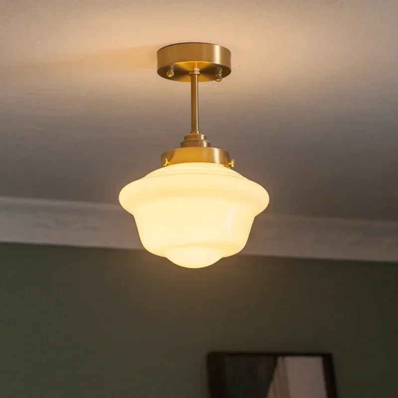 Milky White Glass LED Pendant Light Fixtures Home Indoor Decor Copper Socket Bedroom Restaurant Bar Nordic Hanging Lamp
