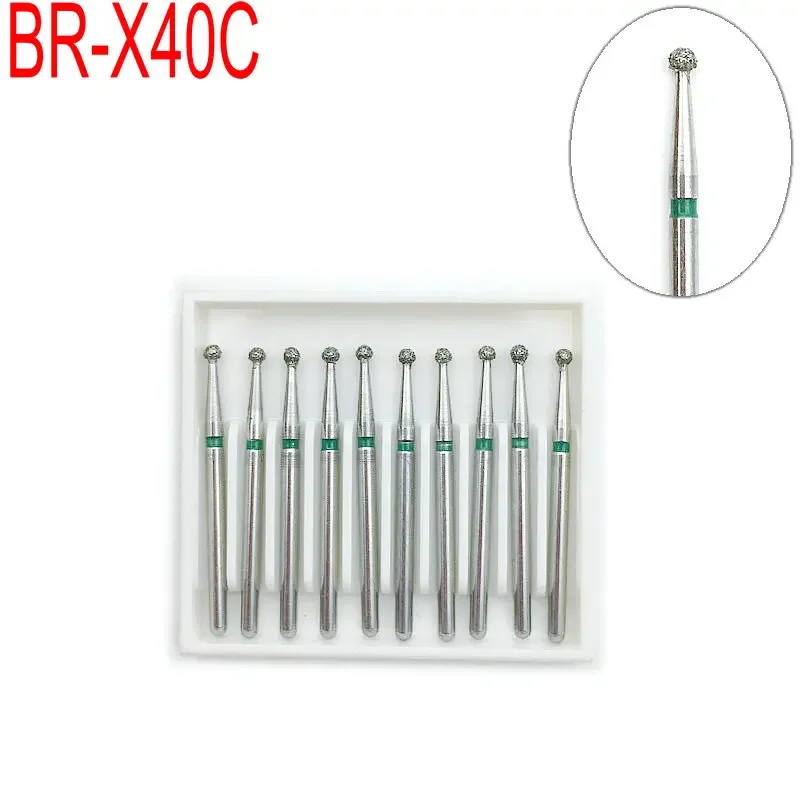 10pcs Diamond Burs Dental High Speed Drills Ball Round Type FG 1.6mm Teeth Polishing Product BR-X40C