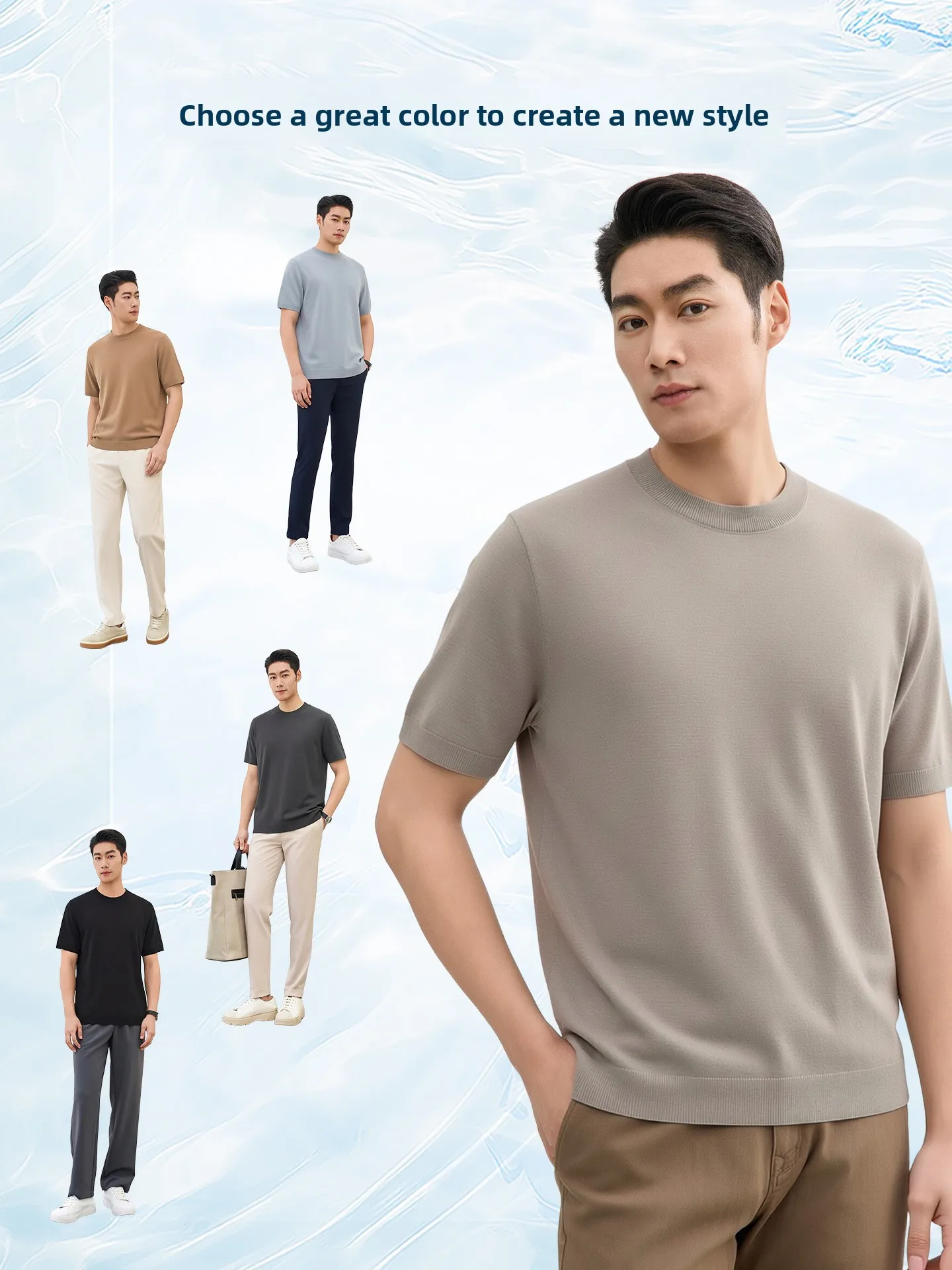 100% Wool Men's Short Sleeve T-Shirt round Neck Fashionable Summer New Arrival Machine Washable Fine Spun Yarn Business Casual