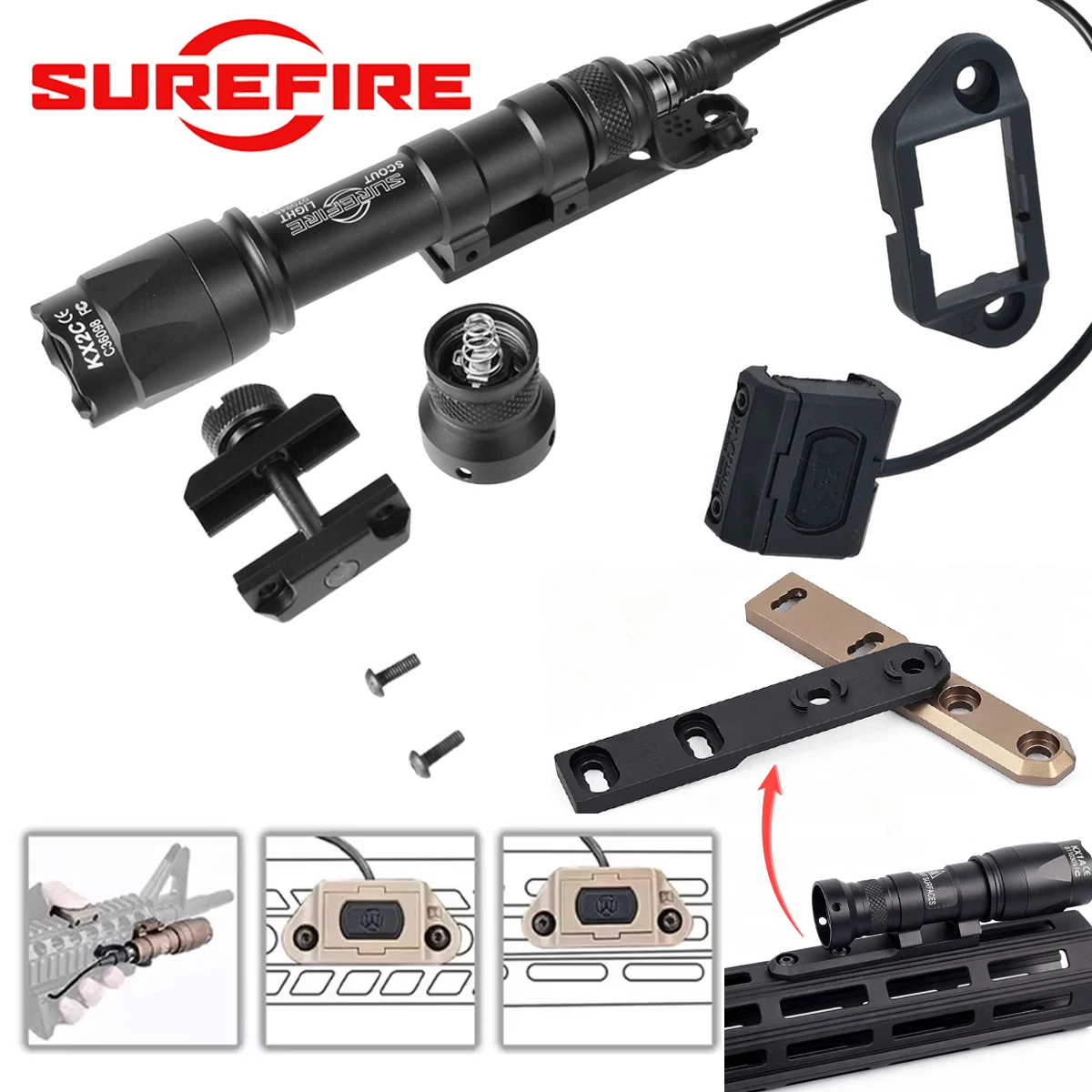 Surefire Tactical M300/M600 Flashlight With Offset Mount 20mm Mlok KeyMod Switch AR15 Scout Light Airsoft Hunting