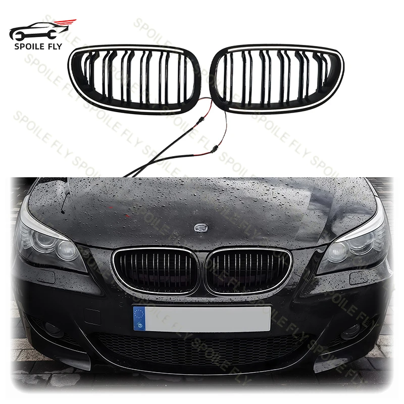 

For BMW 5 Series E60 E61 M5 2003-2010 520i 535i 545i 550i M Sport Double Slat Front Kidney Grille Bumper LED Light Lamp Grill