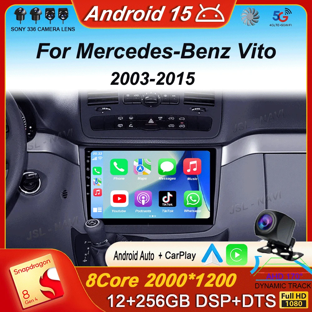 Android15 لمرسيدس بنز فيتو 2 W639 فيانو 2 W639 2003 - 2015 مشغل فيديو راديو السيارة الوسائط المتعددة نظام تحديد المواقع والملاحة DSP ستيريو السيارات