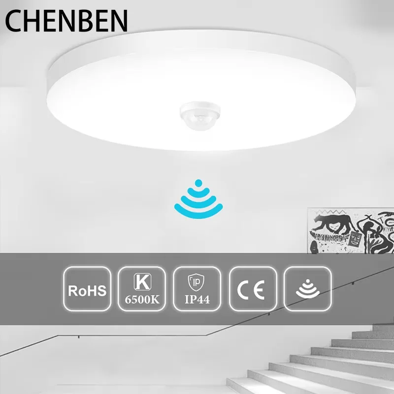 Motion Sensor Ceiling Lamp 15w 20w 30w 40w PIR Motion Detector Modern Ceiling Lighting For Corridor Garage Stair Balcony 220V
