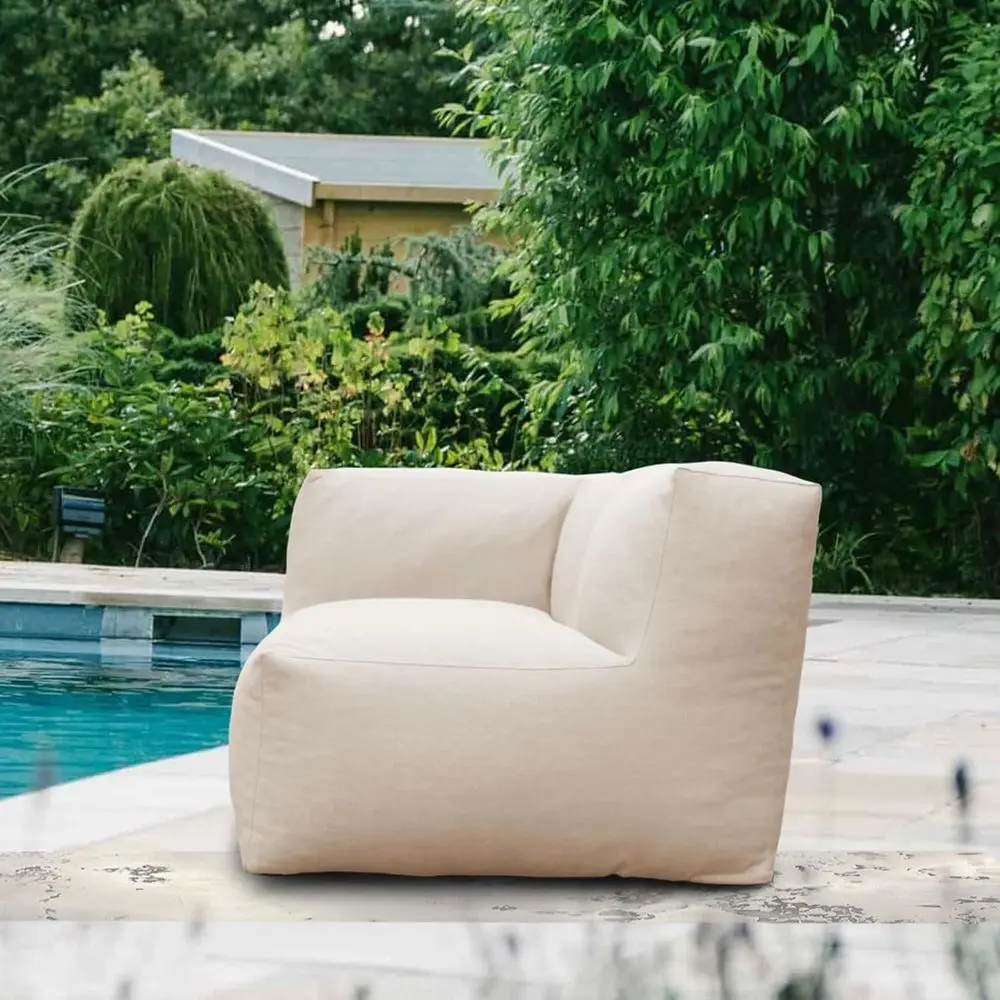 

Contemporary Outdoor Patio Couch with Armrests, Comfortable Garden Sofa, Light Beige Bean Bag Chair