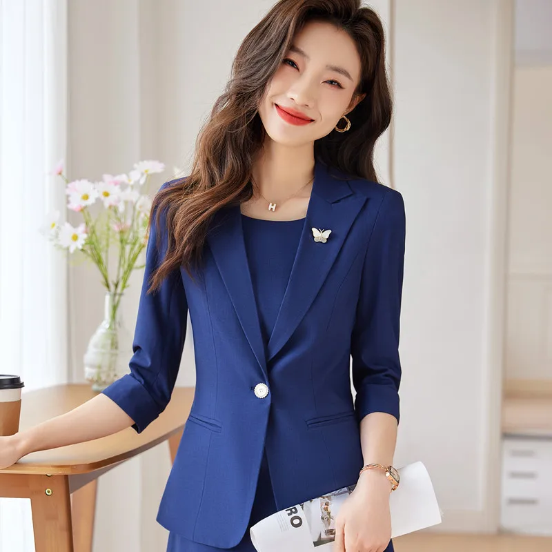 NAVIU Office Ladies Blazer For Women Spring Summer 2024 New Solid Single Button Slim Formal Jacket Coat Green Black Khaki Blue