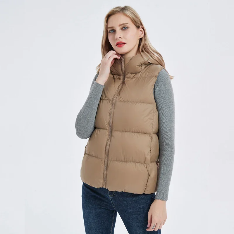 Schinteon Damen-Weste, ultraleicht, 90 % weiße Entendaunenweste mit Kapuze, lässig, schlank, dick, Herbst-Winter-Weste, Gilet, Neuankömmling