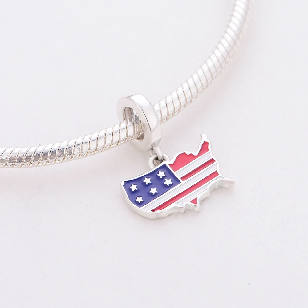 SilJew Country Flag Heart Charm 925 Silver Enamel Pendant Fit Bracelet USA Brazil Argentina Italy Venezuela Travel Jewelry Gift view 4