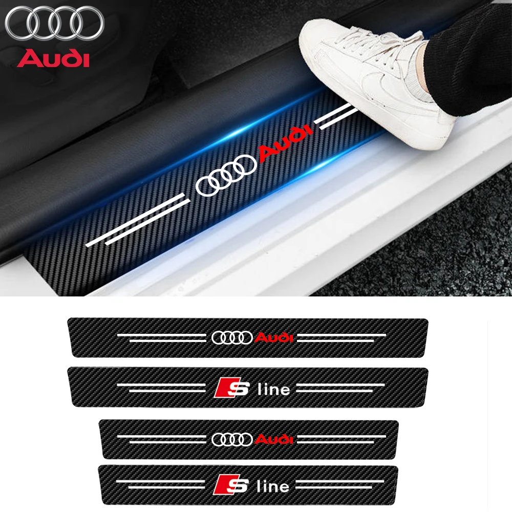 Car Door Sill Plate Sticker Anti-scratch Strip Trunk Protection Decals For Audi Sline A4 B6 B8 Q5 8V C7 S5 S6 A1 A3 A6 C5 A5 A8