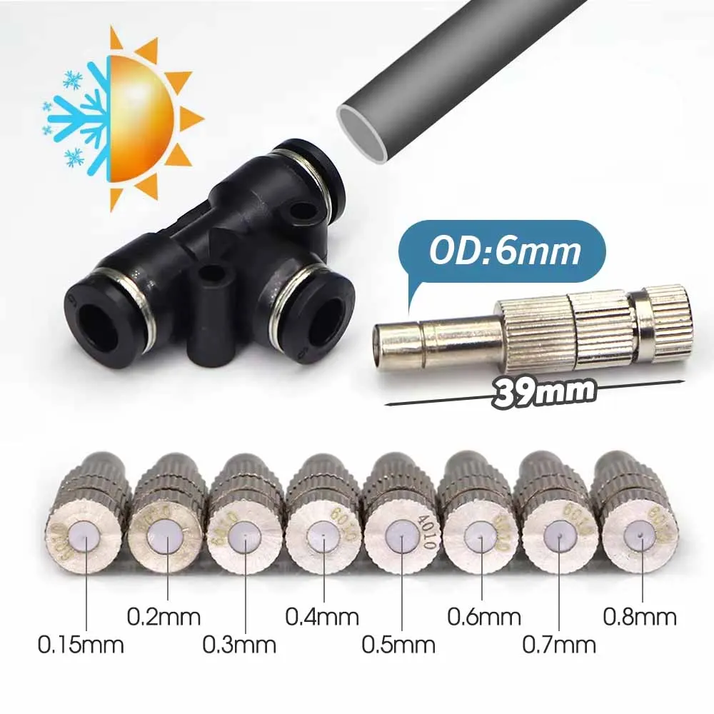 6mm Low Pressure Misting Nozzles 0.15-0.8mm Fine Atomization Sprayer Build-in Filter Quick Slip Lock Garden Irrigation Cooling