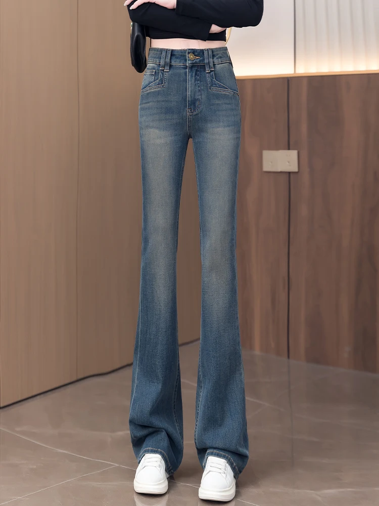 

Женские джинсы с высокой талией, зауженные, микро-клеш, весна-осень, цементно-серые, ретро, укороченные, в стиле Commute