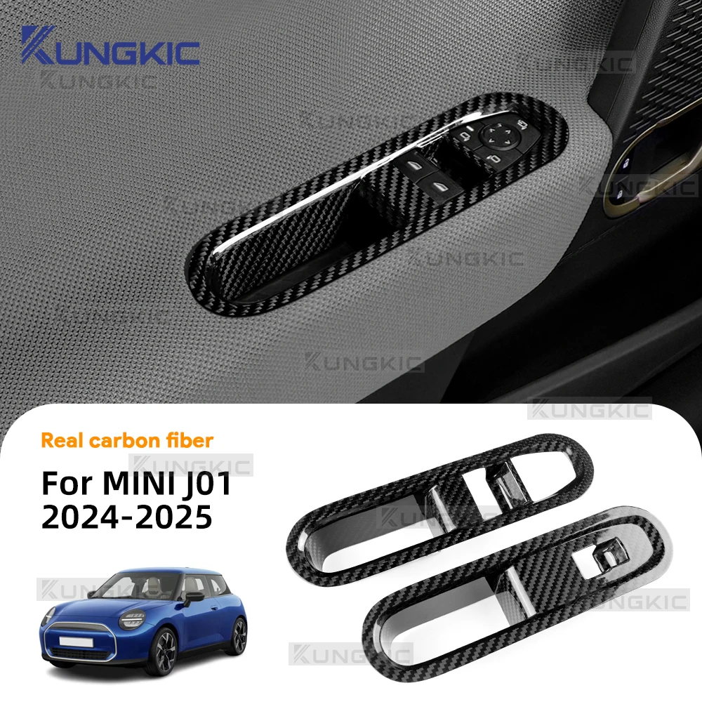 Hard Dry Carbon Fiber Car Door Window Switch Panel Cover Sticker For BMW MINI Cooper E J01 EV Electric SE 2024 2025 LHD RHD
