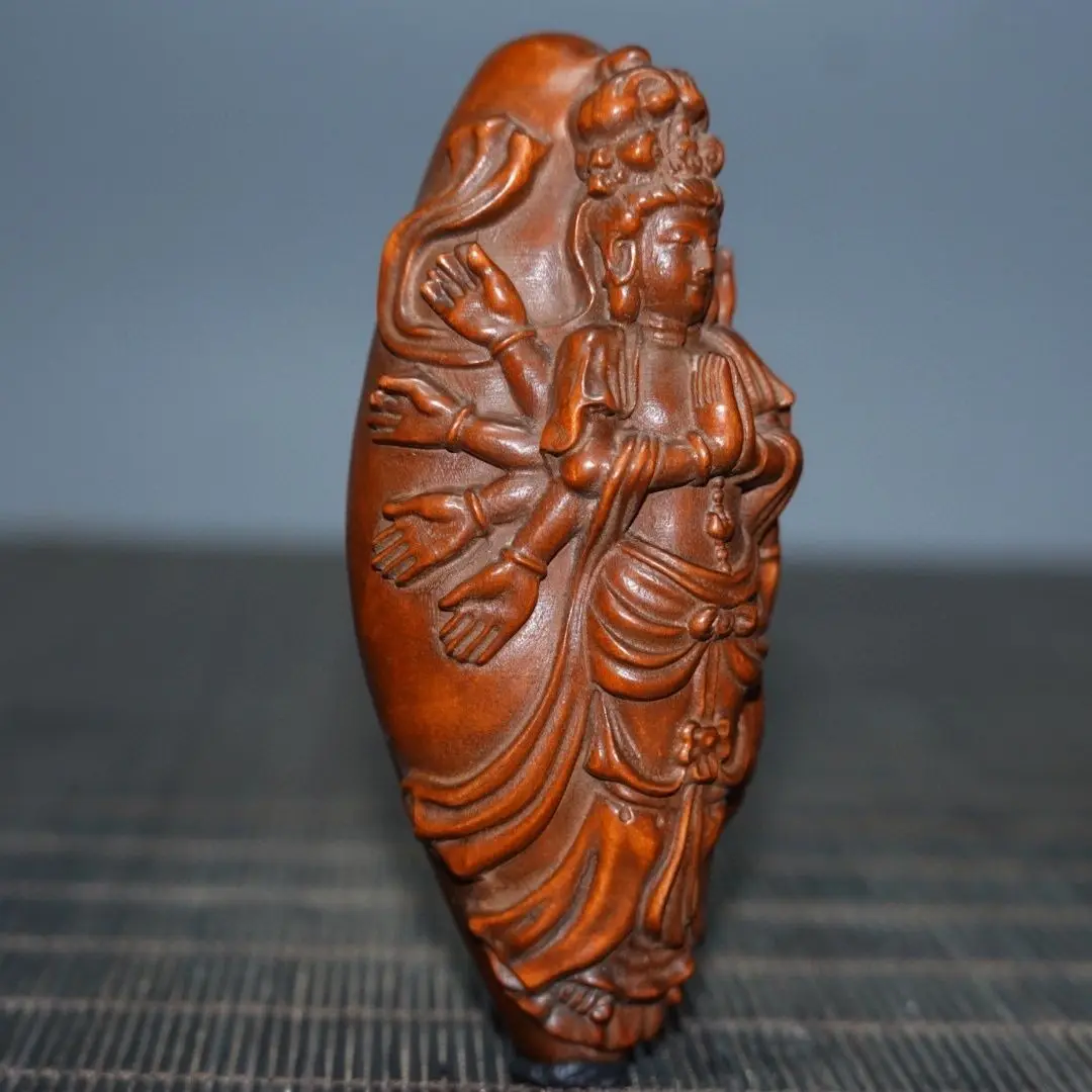 Hand Carved Wood Guanyin with hands clasped together Talisman Statue Figurine Desktop Ornaments Home Decoration Crafts