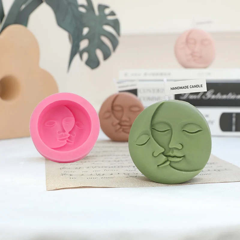 

Moon Sun Face свечи для ароматерапии MoldDIYFacial мыло, силиконовая формочка для украшения рабочего стола, гипсовая формочка