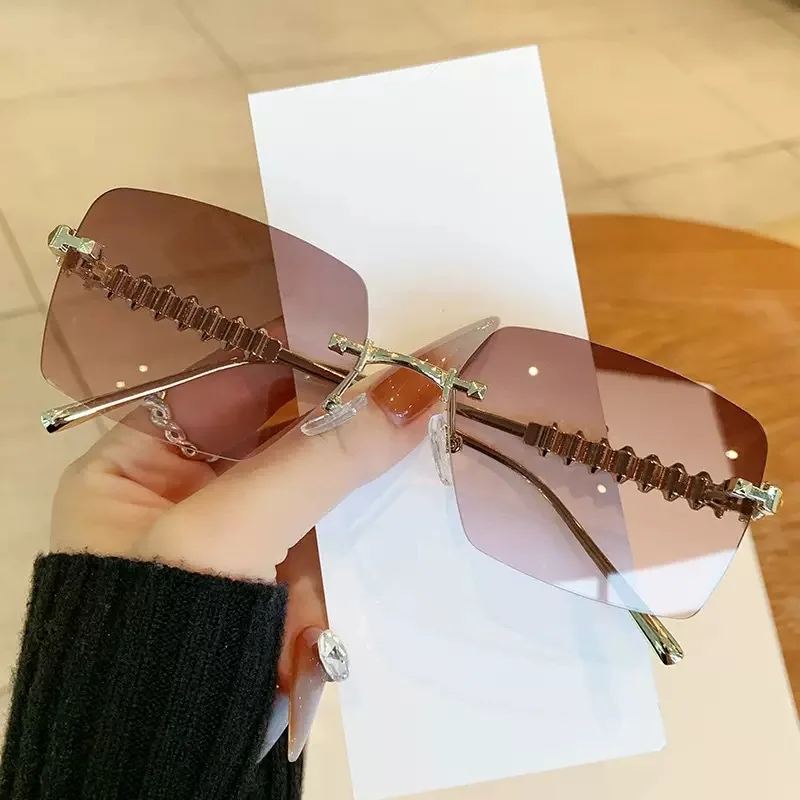 

Rimless Rectangle Sunglasses Fashion Women Men Brand Designer Metal Frame Small Square Sun Glasses Luxury Shades Eyewear 2025