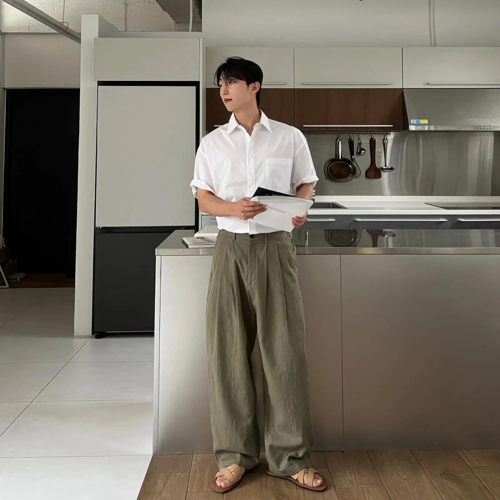 Japanische trendige High-End-Freizeithose für Männer 2025, Frühling und Herbst, neue, vielseitige, lockere, gerade, lange Hose mit weitem Bein