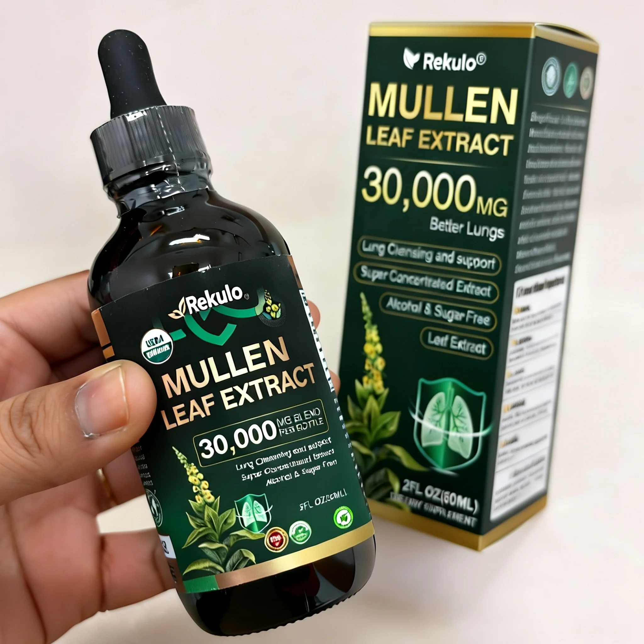 Mullein Drops for Lungs Mullein Leaf Extract HerbalCleansing Spray 30000mg Daily Respiratory Clean for Smokers Health Support