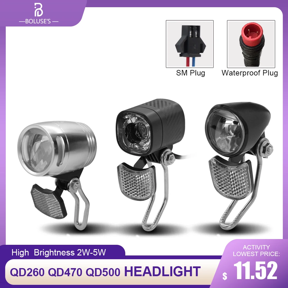 Ebike Headlight Electric Bicycle / Scooter Front Light QD260 QD470 QD500 LED Light 6V-60V