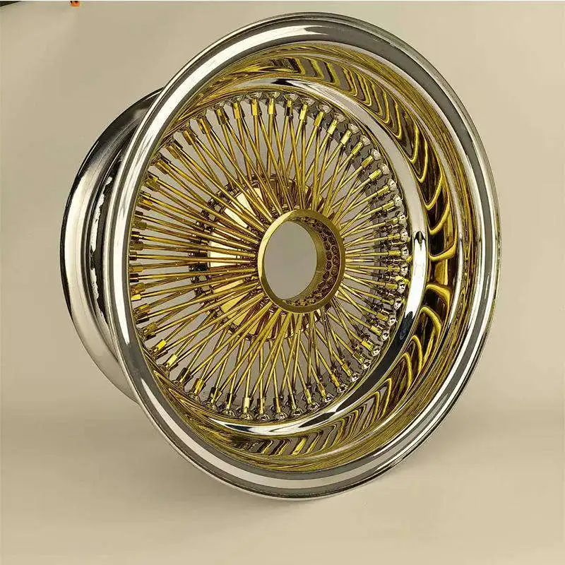 For Forged Gold Vintage Wire Wheels 15-22 Inch 7x8 18x8 20x8 Intricate Spoke Pattern for Old School Lowrider Classic Car Mods