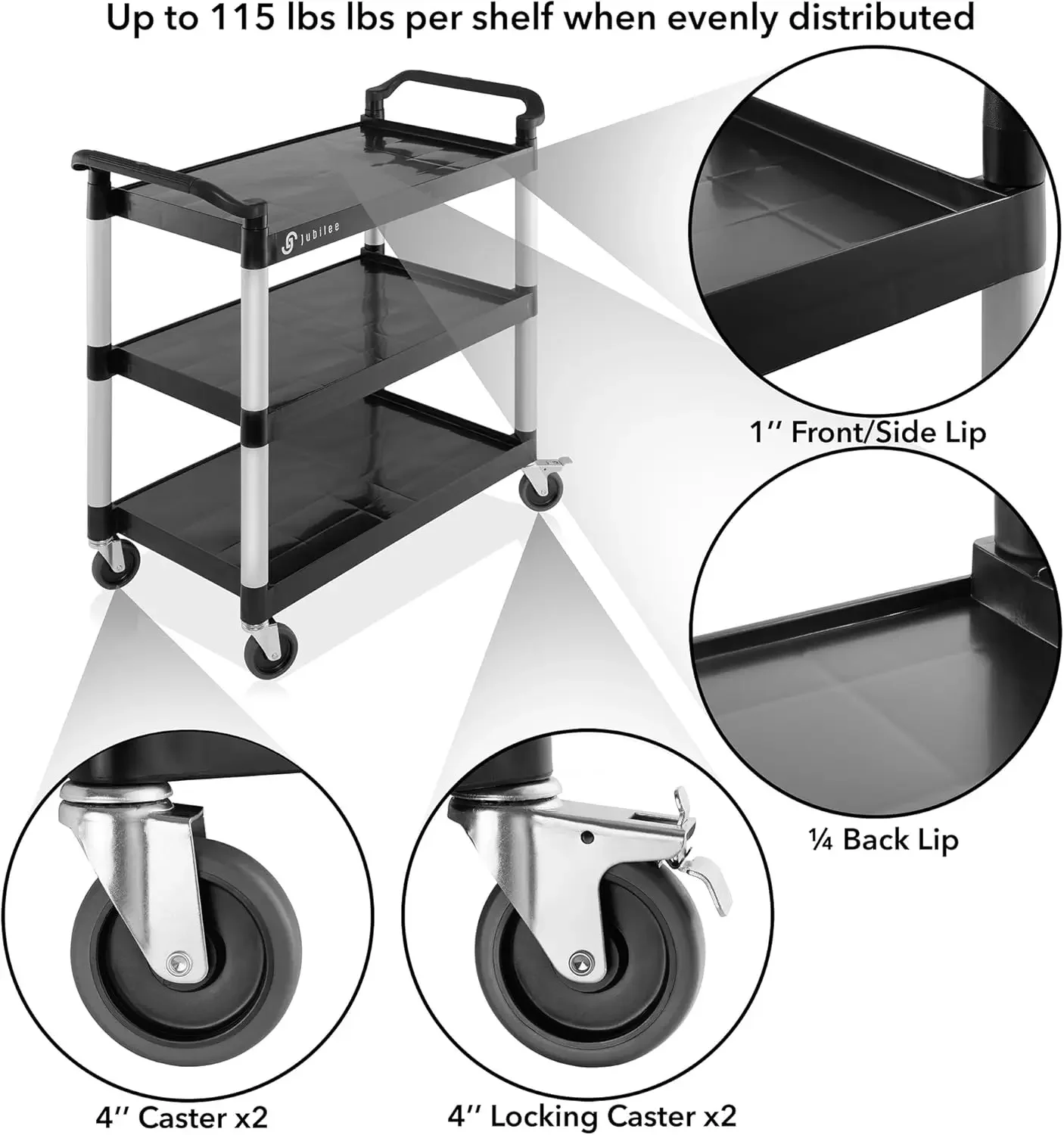 Jubilee Heavy-Duty 3-Tier Utility Service Cart with Wheels, 40.25