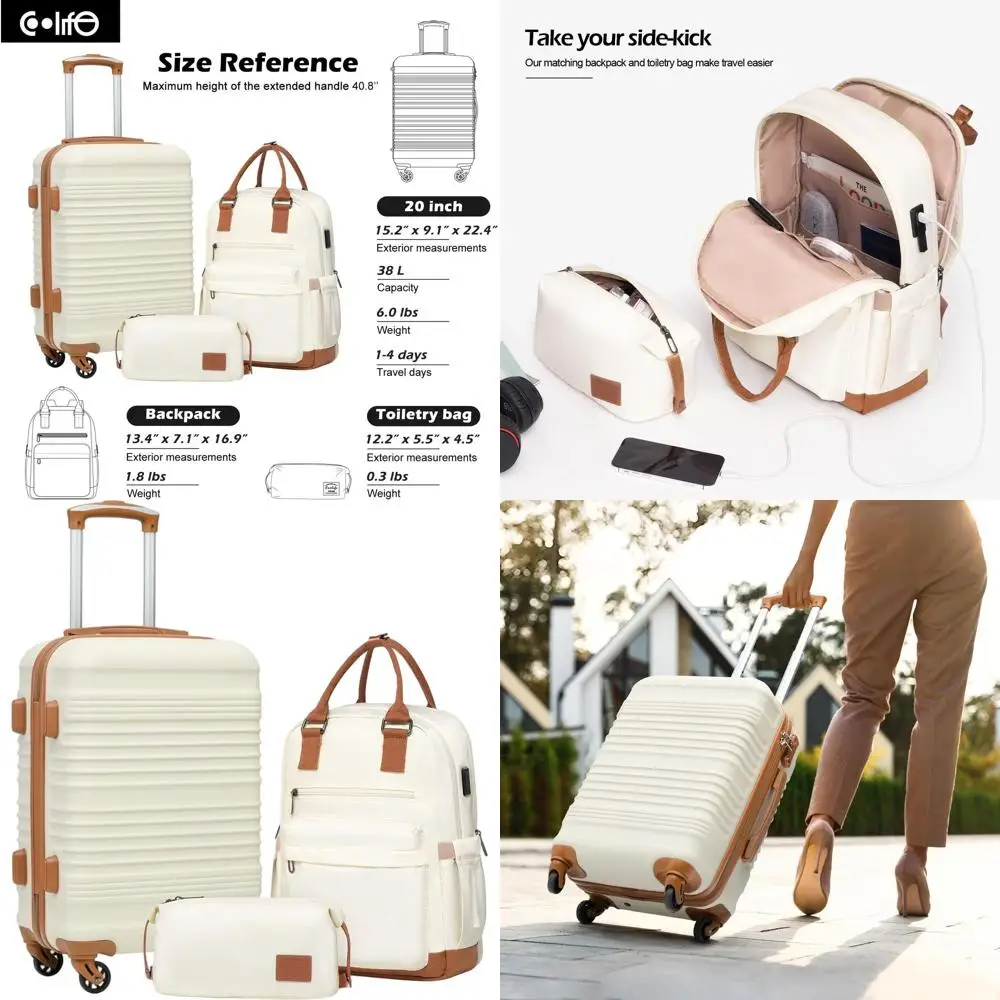 3-Piece White Carry-On Hardside Spinner Luggage Set with TSA Lock (BP/TB/20)