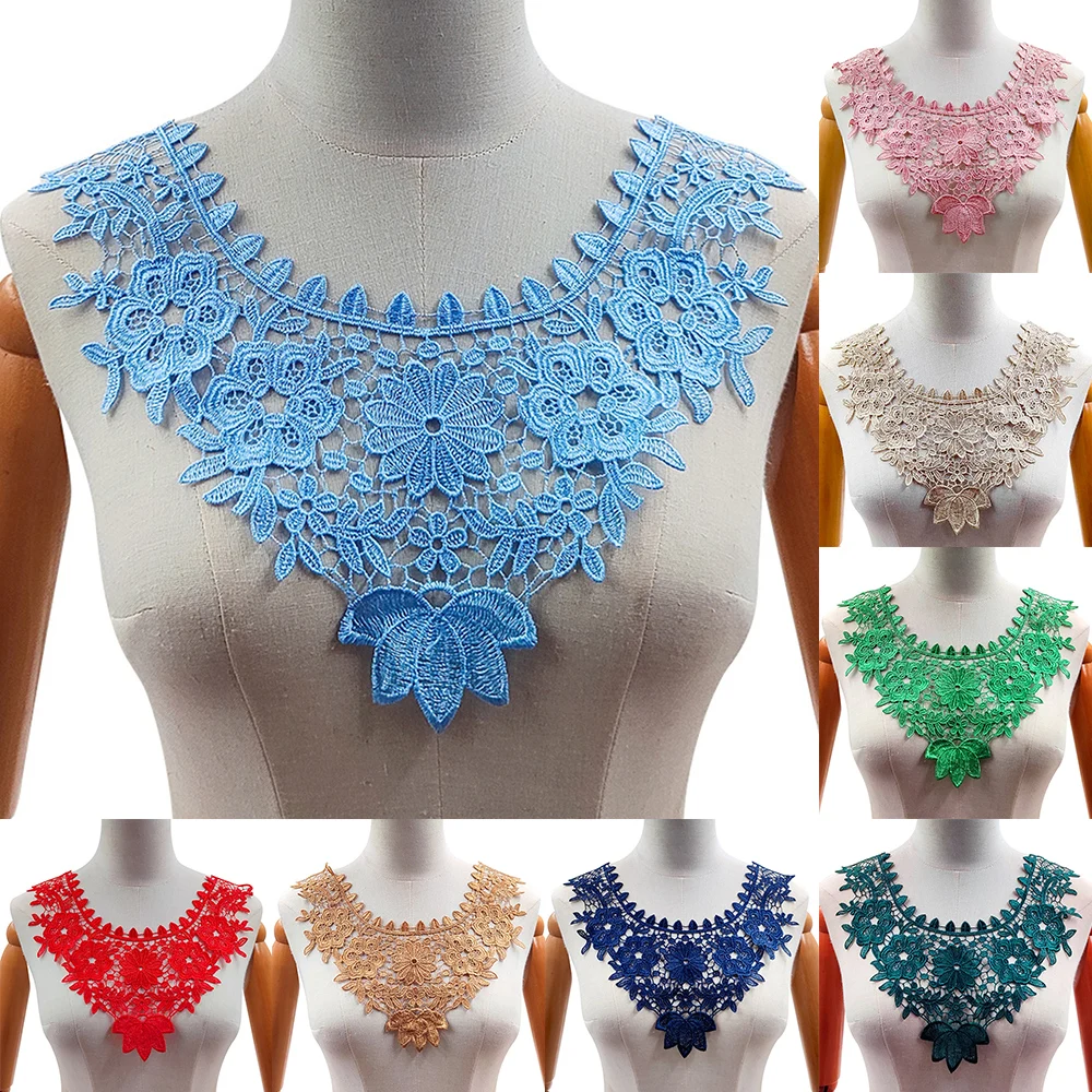 1Pcs Embroidered Fake Collar Fine Venise Lace Fabric Dress Applique Blouse Sewing Trims DIY Neckline Collar Costume Decoration