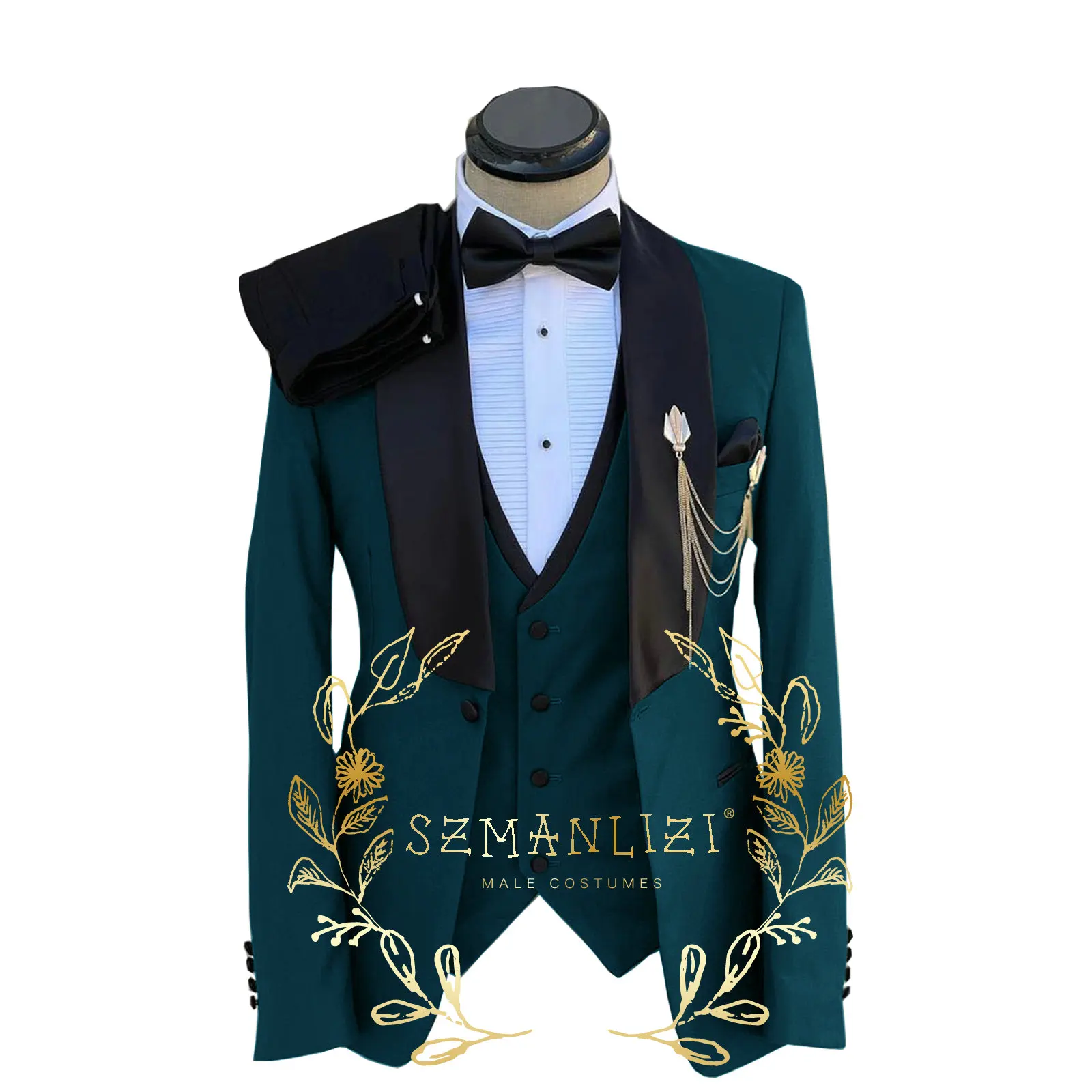 2023 Tailor-Made Dark Green Wedding Men Suit Slim Fit Tuxedo 3 Pieces Suits Groom Prom Blazer Sets Terno Masculino Suit