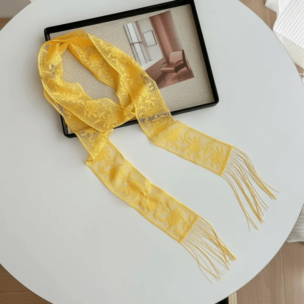 Elegante Pañuelo Estampado de Encaje Floral, Suave y Multifuncional, Ligero, Estrecho y Largo, para la Cabeza o como Correa de Bolso, Ideal para Fiestas Nocturnas