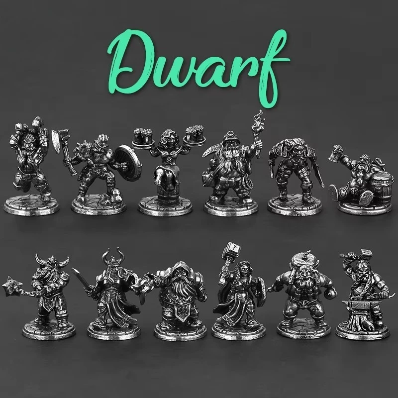 Mini Retro Dwarf Mage Soldier Copper Figurine Warrior Model Desk Room Decor Game Chess Pieces Miniatures Boys Gift