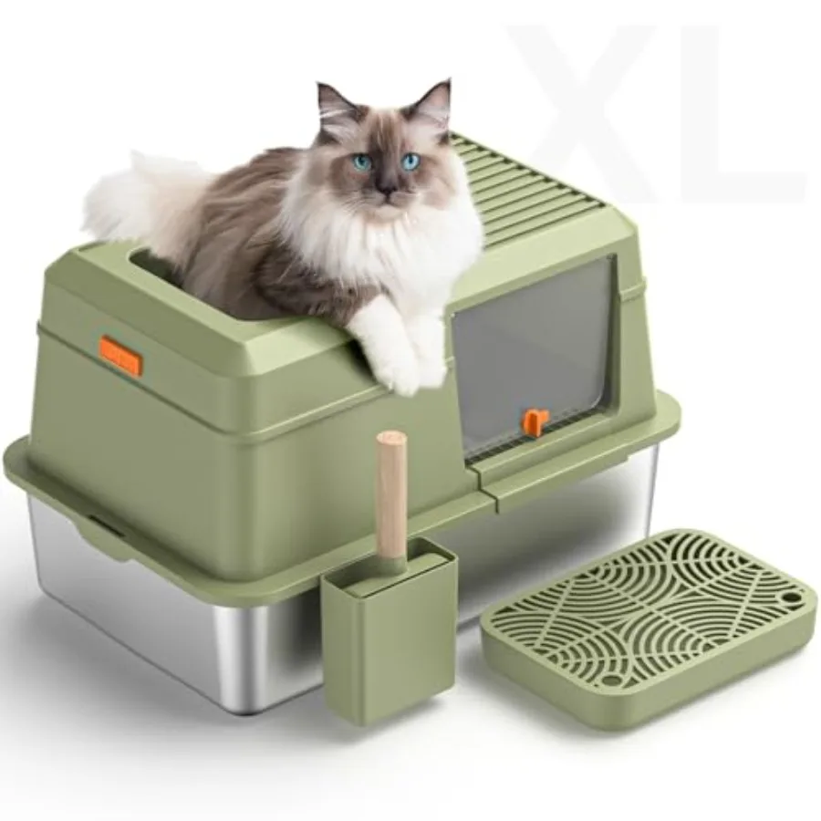

Stainless Steel Cat Litter Box with Scoop Metal Litter Box High Sided Cat Litter Box Enclosure XL Extra Large High-Sided Litter