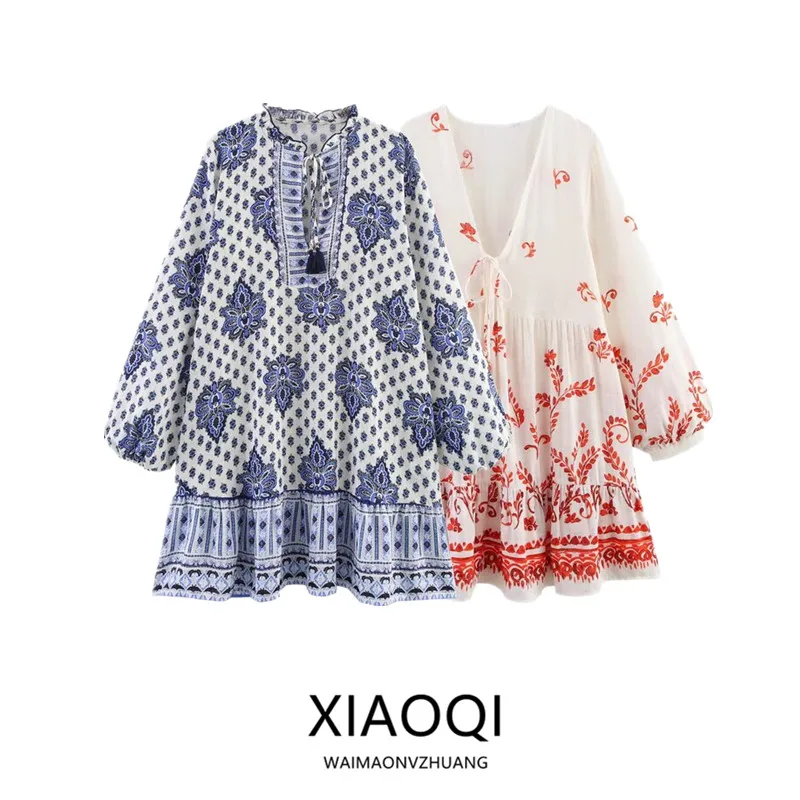 Summer 2025 New Women's Faion Long Sve V-ne  Dr Versatile Print Commute Sle Spring Summer Collection 502904