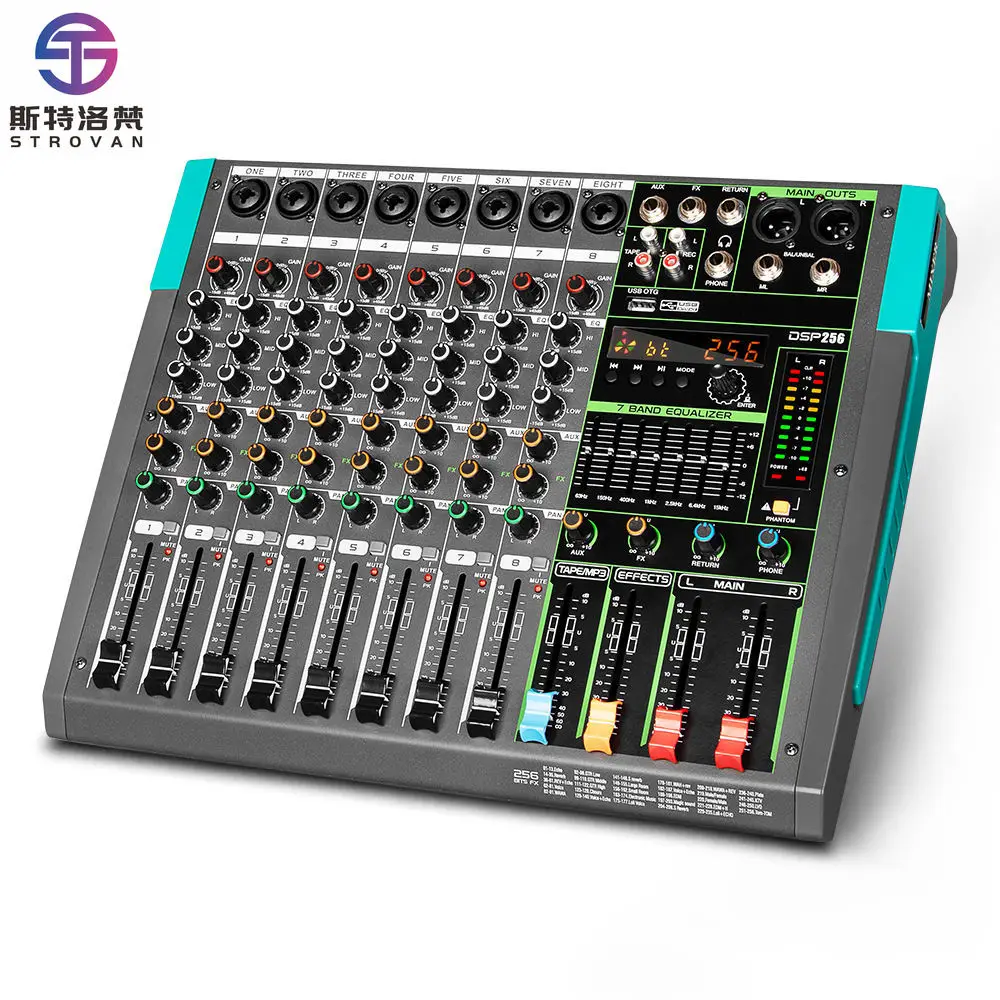 GT8 Professional Audio Mixer 256 Effects 8 Channels 500W*2 Power Console Digital Amplifier Mixer for Studio Stage