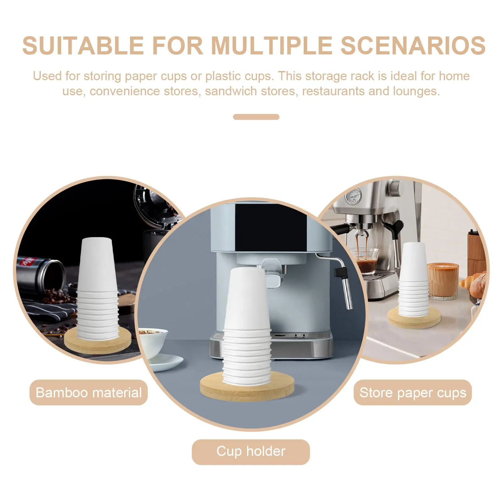 Portavasos de bambú, estante de almacenamiento resistente, tiendas para el hogar, restaurantes, bordes lisos y delicados, piel segura, dedos, papel de café