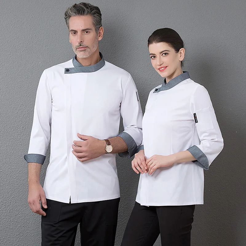 Thickened Elastic Fabric Chef Workwear for Men, Western Style Long Sleeve Autumn Uniform for Kitchen & Restaurant
