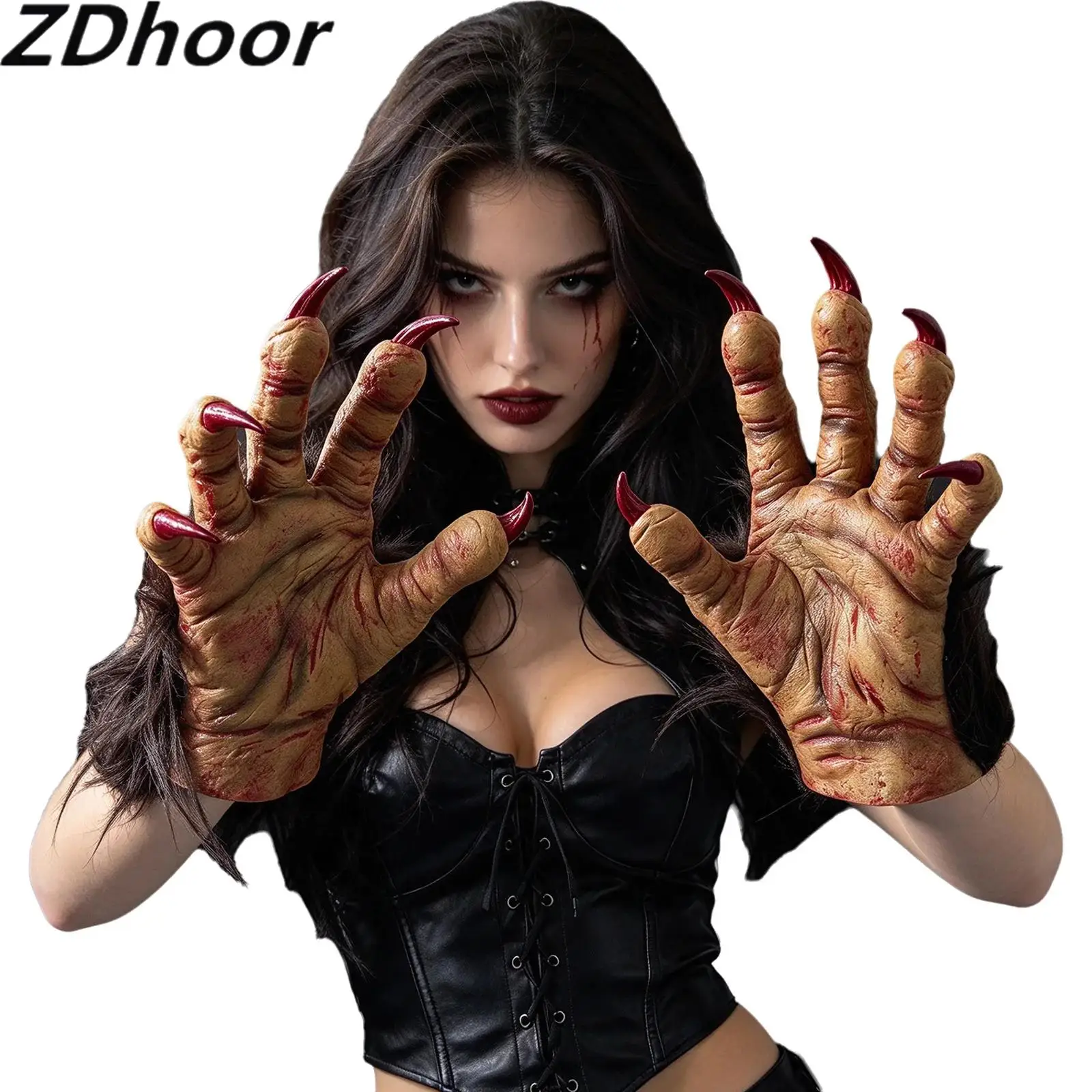 1Pair Scary Gloves with Faux Fur Halloween Costume Props Accessories for Role-playing Theme Party Masquerade Carnival