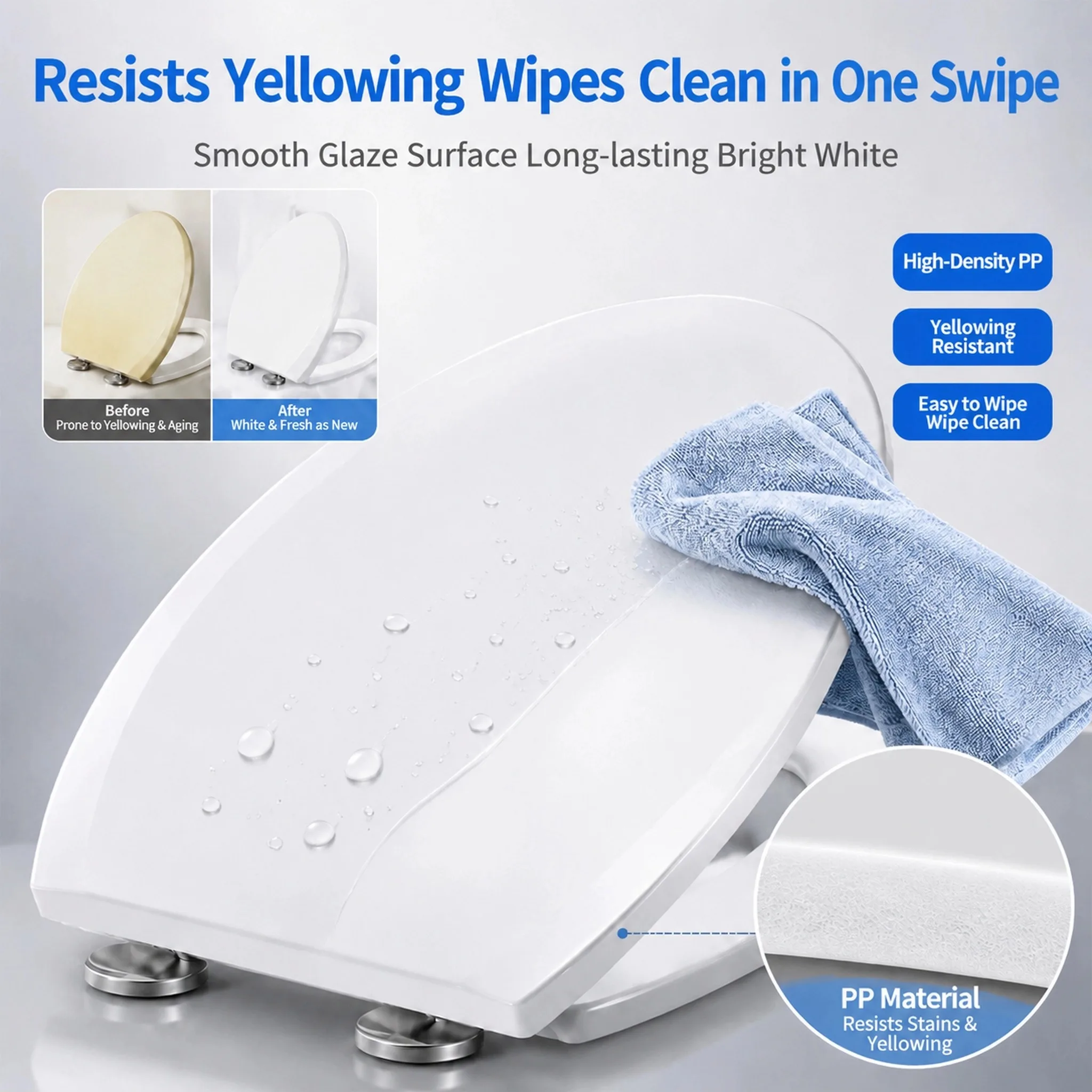 Slow Close Toilet Seat V-Shape Soft Closing Quick Release Easy Clean PP Toilet Lid Anti Slam Durable Bathroom Seat Replacement