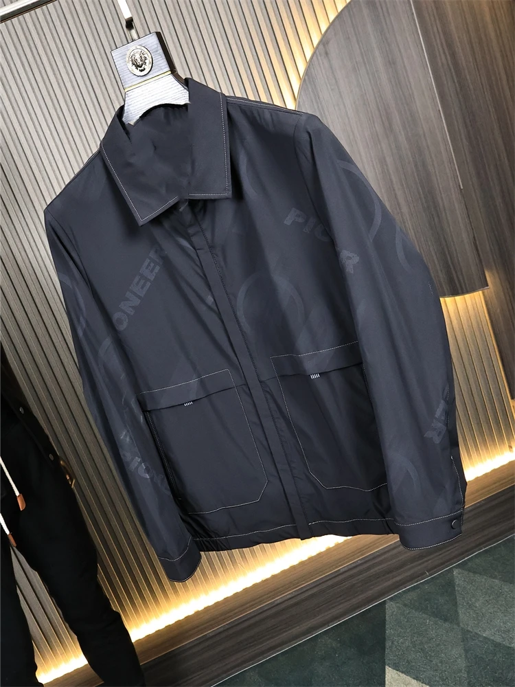 

High-End Spring Busin Men's Jaet Long Sve Flip Collar Coat Teaded Menswear Faion Urban Loose Fit Regular Length