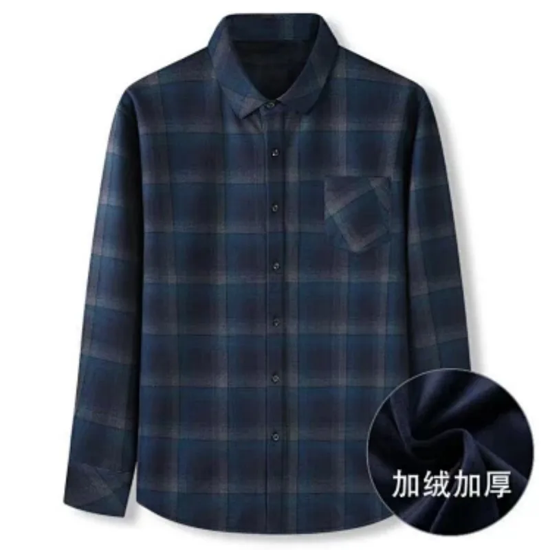 Mens Plaid Shirt Fleece Lined Long Sleeve Warm Button Down Top For Elderly Dad