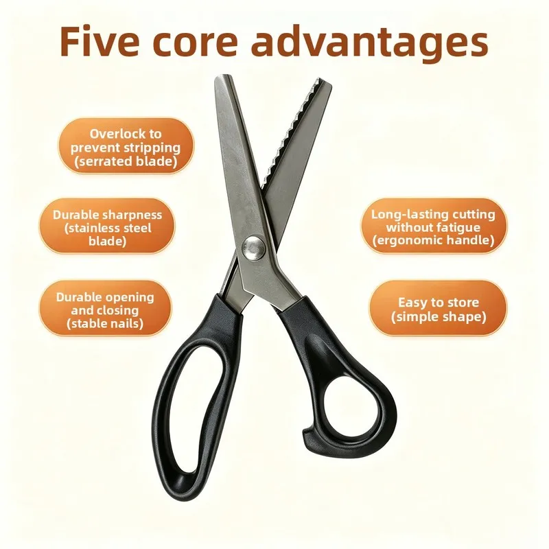 Serrated Pinking Shears for Home Sewing, Fabric Cutting Scissors Prevent Fraying, Professional Tailor Scissors for Clothing DIY