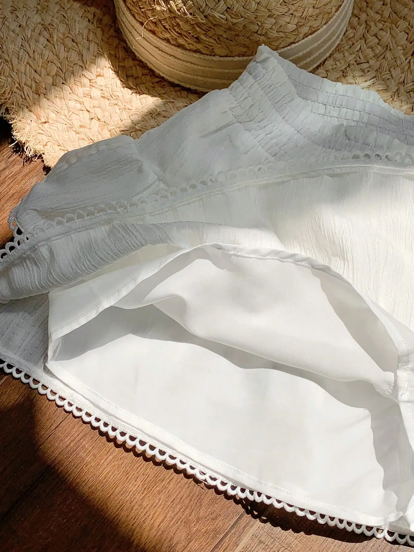 Jupes-shorts confortables pour femmes, jupe trapèze tissée blanche pour Concert de campagne, taille élastique, ourlet à volants