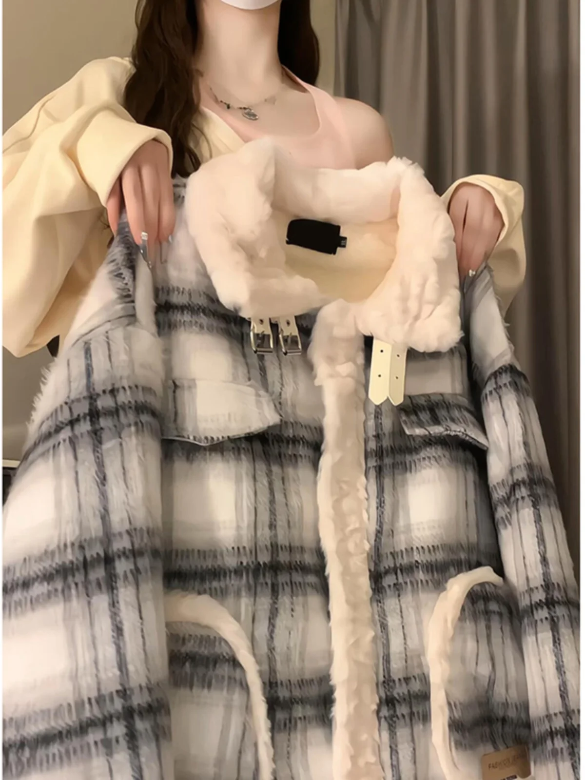 

Women Plaid Parkas Jacket Thicken Warm Long Sleeve Turtleneck Padded Coat Vintage Overcoat Streetwear 2000s Clothes Winter 2025