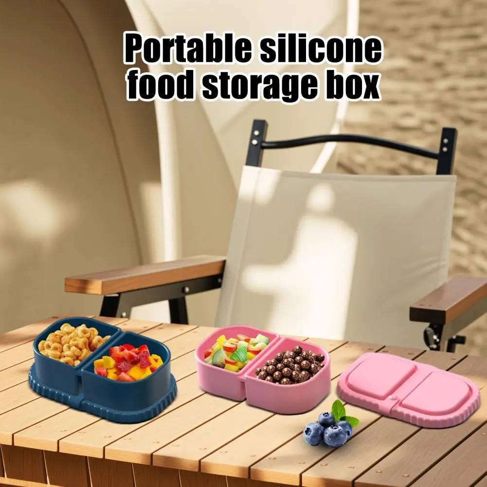 Food Grade Silicone Containers Reusable Silicone Snack Container with Lids 2-compartment Leak-proof Food Storage Box Dishwasher