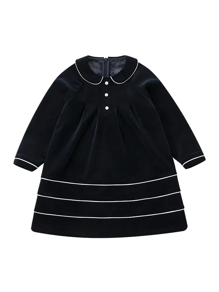 Winter New Product Comfortable, Skin-friendly and Warm Corduroy Contrasting Color Doll Collar Parent-child Dress for Women