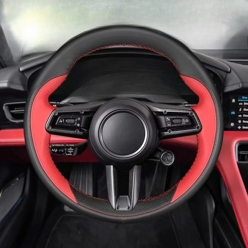 Hand-sewn refurbished faux leather steering wheel cover suitable for Panamera 2021 Sport Chrono