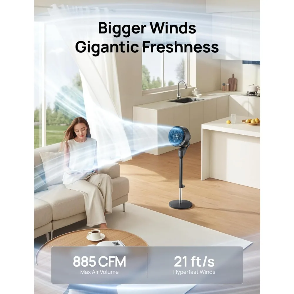80° Oscillating Standing Fan, 25dB Quiet, 80ft Pedestal Fans for Home Office, 90° Manual Vertical, 3 Speeds